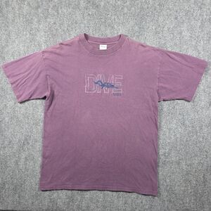 Desert Heat 1990s "DIVE SABA" Embroidered T-Shirt 100% Cotton Purple XL